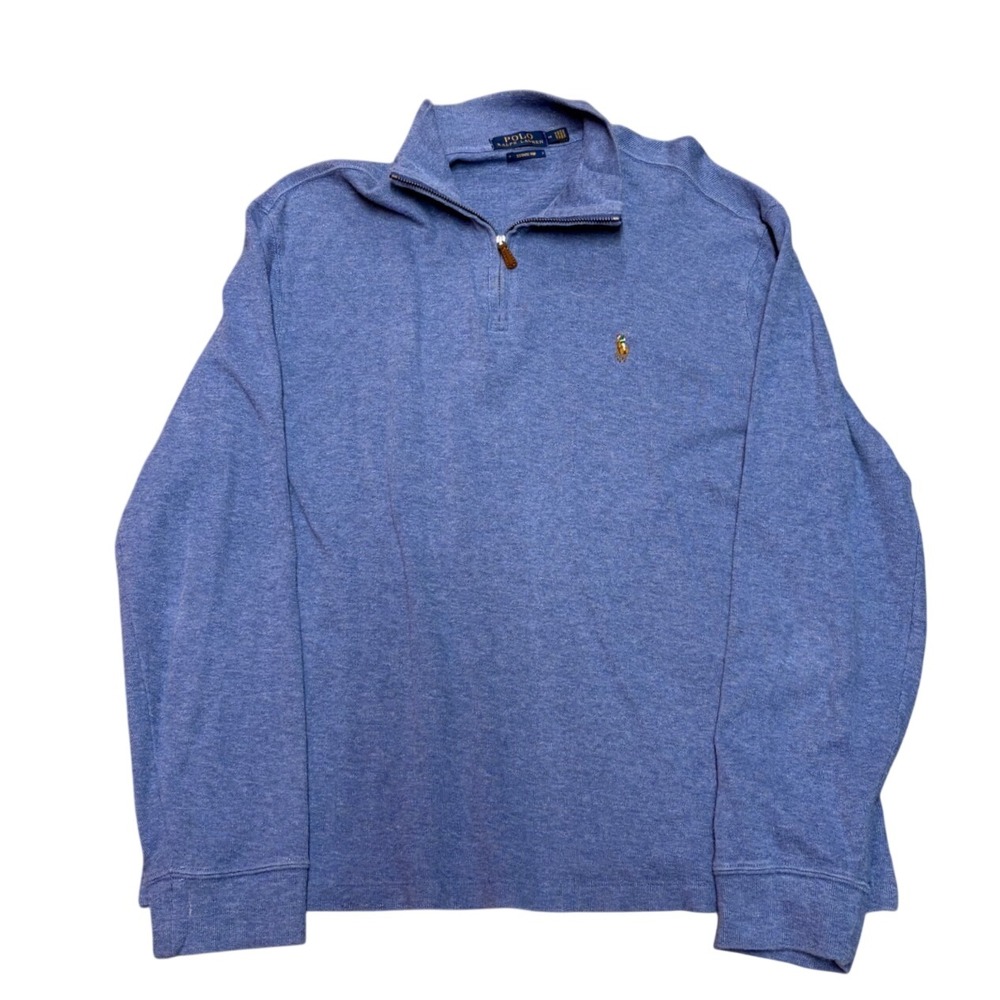 Polo Ralph Lauren Mens Estate Rib Quarter Zip Pullover Blue Heather Sweater M